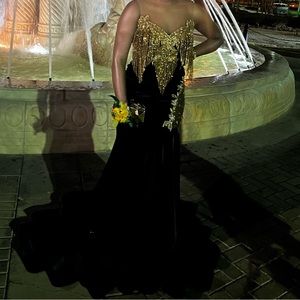 Emerald Green and Gold Prom Dress